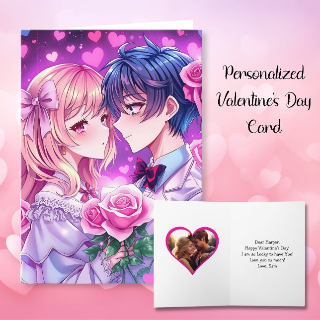 Cute  Couple Anime Personalized Valentine's Day Card (Creator Uploaded)