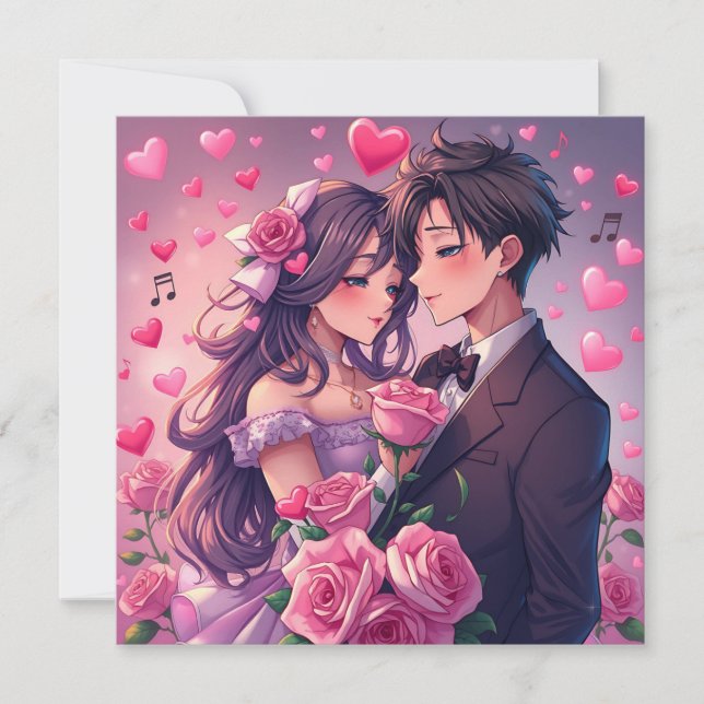 Cute Couple Anime Personalized Valentine's Day Card (Front)