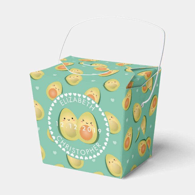 Cute Couple Avocados Let's Avocuddle Wedding Party Favor Boxes (Front Side)