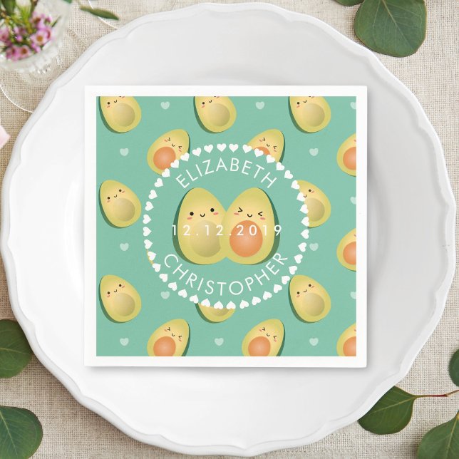Cute Couple Avocados Let's Avocuddle Wedding Party Napkins (Creator Uploaded)