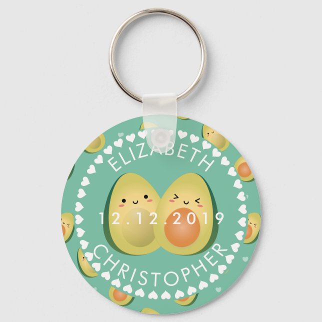 Cute Couple Avocuddle Funny Avocados Wedding Favor Keychain (Front)