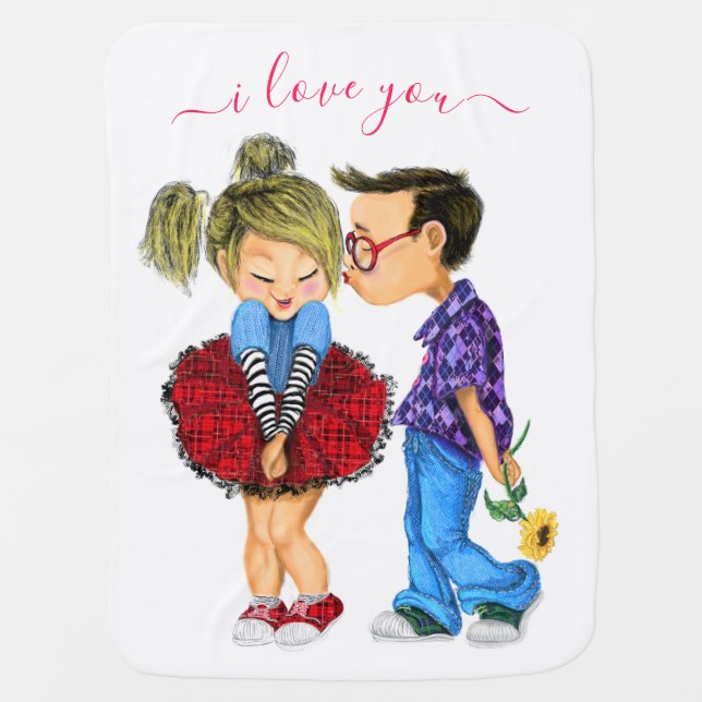 Cute Couple Baby Blanket - I Love You (Front)