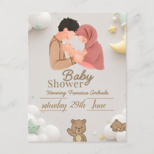 Cute Couple Baby Shower Invitation with Teddy Postcard