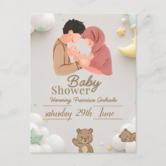 Cute Couple Baby Shower Invitation with Teddy Postcard