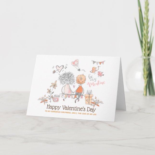 Cute Couple Be My Valentine Custom  Greeting Holiday Card (Front)