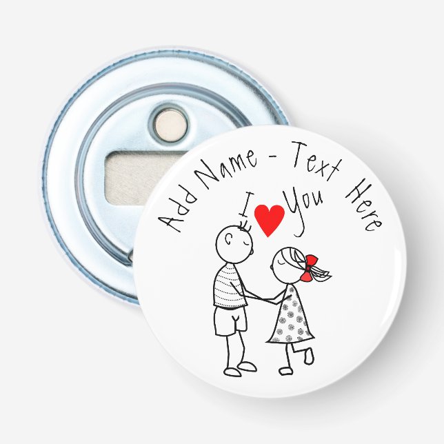 Cute Couple Bottle Opener Magnet Gift Custom Text (Front)