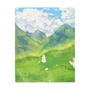 Cute Couple Bunny in Mountain View Metal Wall Art