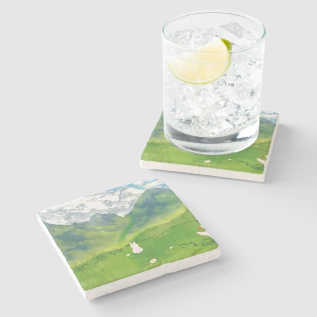 Cute Couple Bunny in Mountain View Stone Coaster (Side)