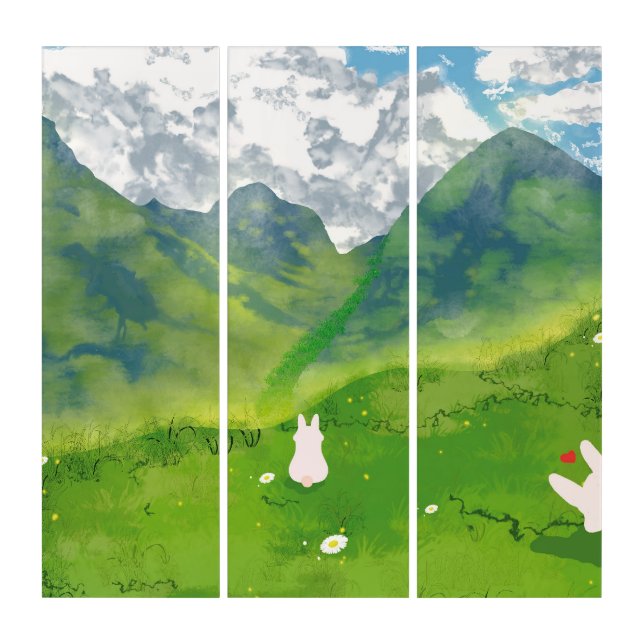 Cute Couple Bunny in Mountain View Triptych (Front)