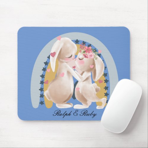 Cute Couple Bunny Rainbow Customized Gift Him Her  Mouse Pad