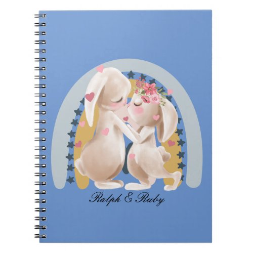 Cute Couple Bunny Rainbow Customized Gift Him Her  Notebook