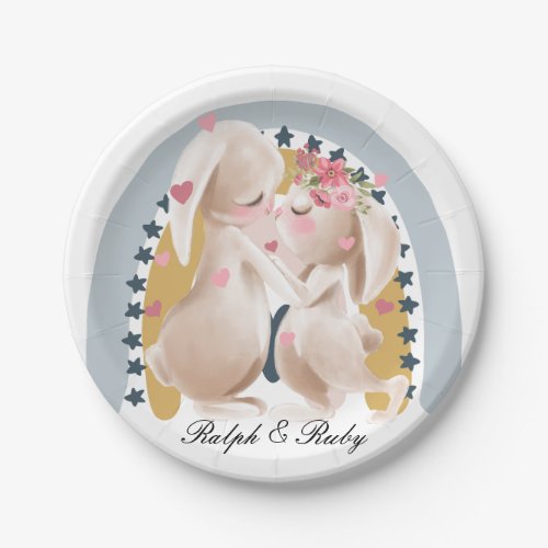 Cute Couple Bunny Rainbow Customized Gift Him Her  Paper Plates