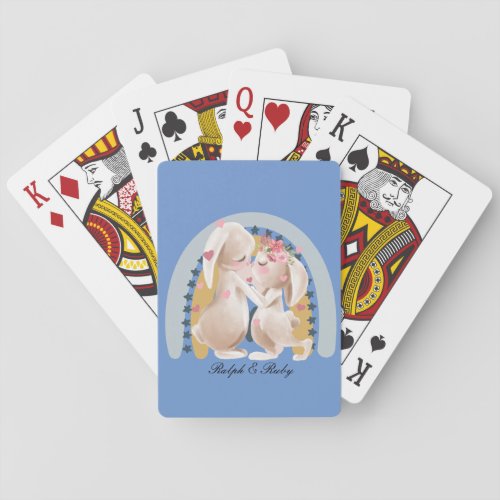 Cute Couple Bunny Rainbow Customized Gift Him Her  Poker Cards