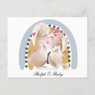 Cute Couple Bunny Rainbow Customized Gift Him Her Postcard