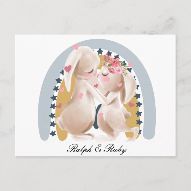 Cute Couple Bunny Rainbow Customized Gift Him Her  Postcard (Front)