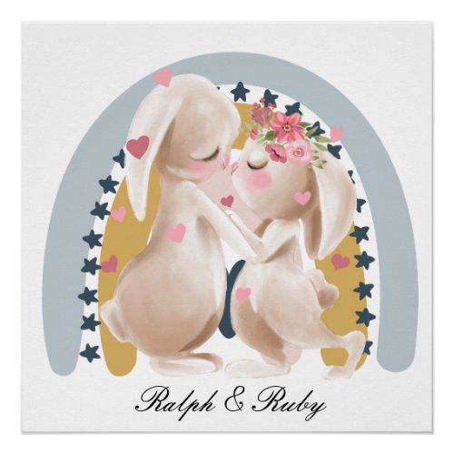 Cute Couple Bunny Rainbow Customized Gift Him Her  Poster