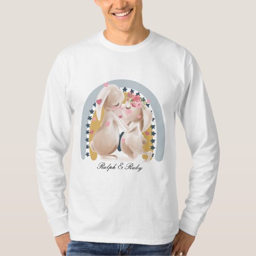 Cute Couple Bunny Rainbow Customized Gift Him Her  T_Shirt
