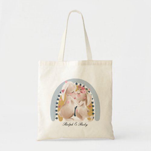 Cute Couple Bunny Rainbow Customized Gift Him Her  Tote Bag