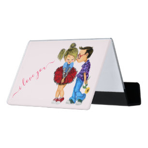 Cute Couple Business Card Holder Text - I Love You