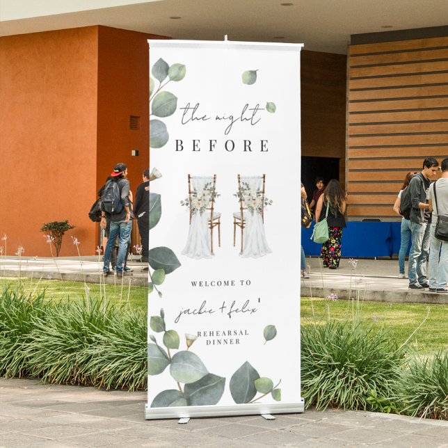 Cute Couple Chairs Personalized Rehearsal Dinner Retractable Banner (Creator Uploaded)