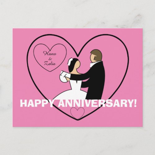 Cute Couple Dancing in Heart HAPPY ANNIVERSARY Postcard