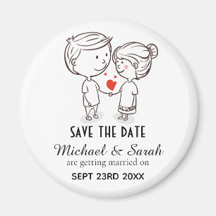 Cute Couple Drawing Save the Date Wedding Magnet