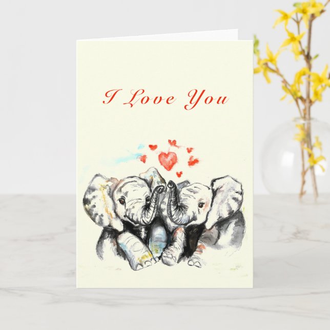 Cute Couple Elephant Valentine's Day Card (Yellow Flower)