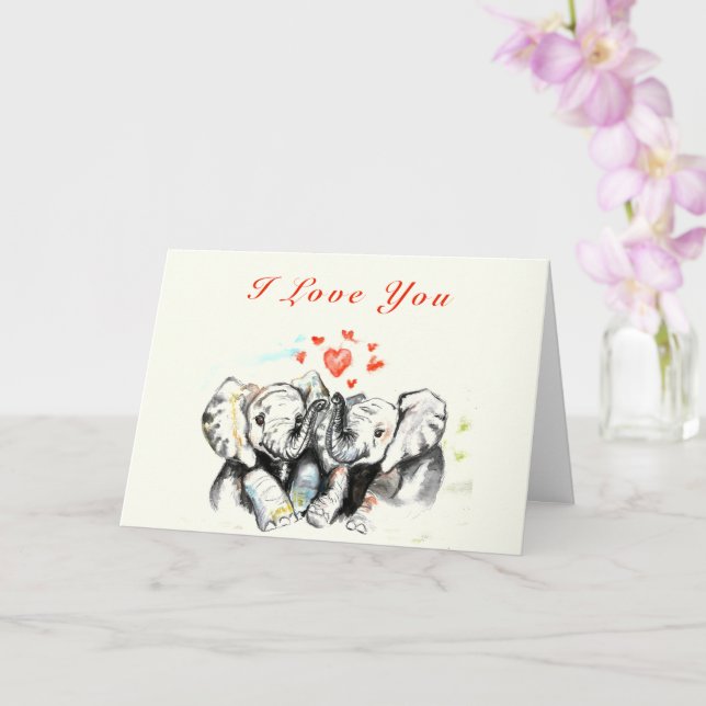 Cute Couple Elephant Valentine's Day Card (Orchid)