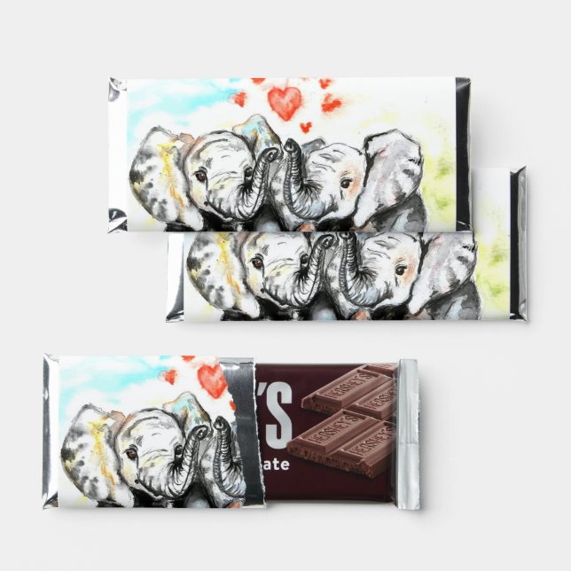 Cute Couple Elephant Valentine's Day Hershey Bar Favors (Front)