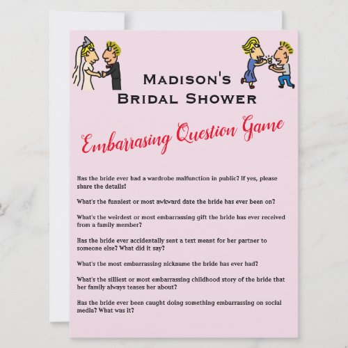 Cute Couple Embarrasing Questions Bridal Shower Invitation