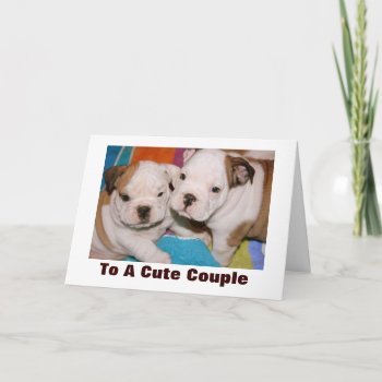 Cute Couple English Bulldog Puppies Anniversary Card by time2see at Zazzle
