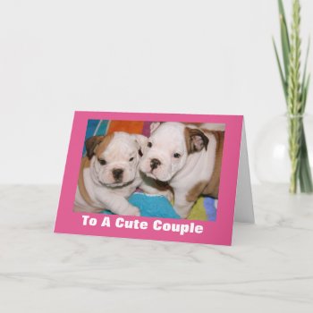 Cute Couple English Bulldog Puppies Valentine Holiday Card by time2see at Zazzle