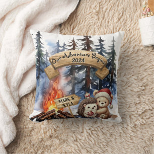 Cute Couple First Christmas Newlywed Ornament Throw Pillow