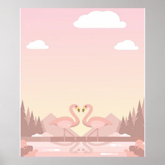 Cute Couple Flamingo Birds Gifts Lover Poster (Front)
