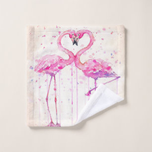 Cute Couple Flamingo Love Print Art Wash Cloth