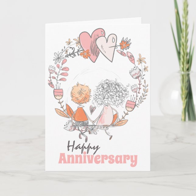 Cute couple floral wreath romantic hearts card (Front)