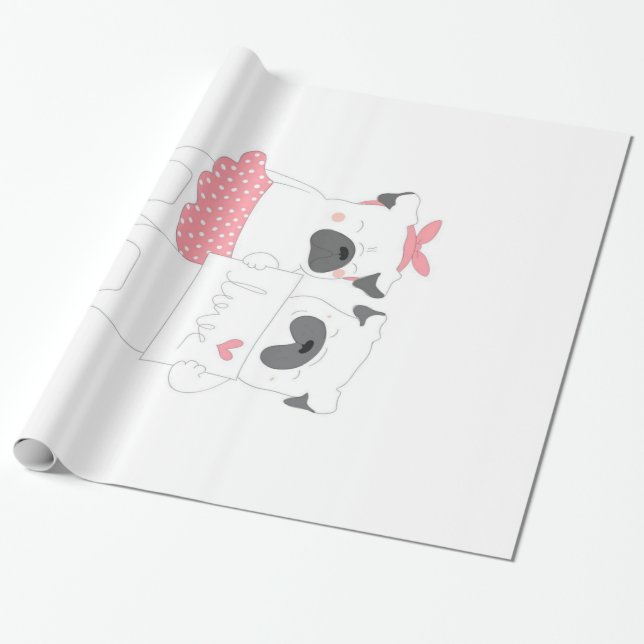 Cute Couple French Bulldog Love | Dog Lover Wrapping Paper (Unrolled)