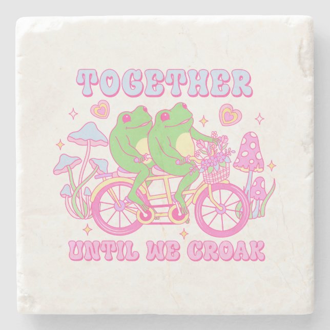 Cute Couple Frog - Together Until We Croak Stone Coaster (Front)