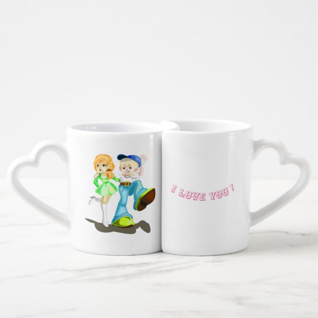 Cute Couple Gift Coffee Mug Set Text I Love You (Front Nesting)