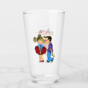 Cute Couple Glass with Text - I love You