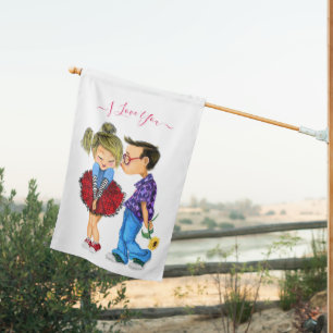 Cute Couple House Flag Text - I Love You