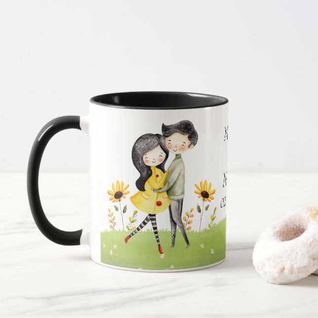 Cute Couple Hugging Customizable Mug (With Donut)