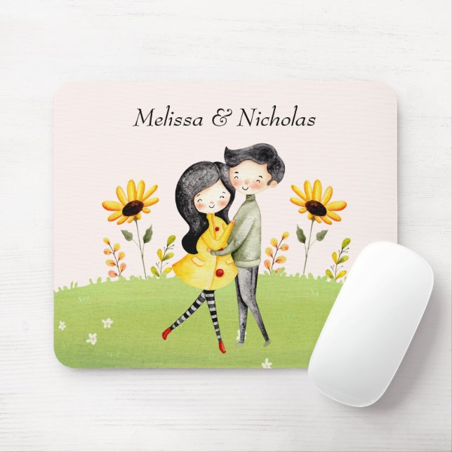 Cute Couple Hugging In A Field Mouse Pad (With Mouse)