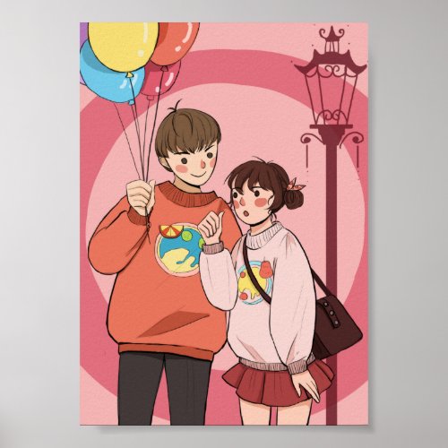 Cute Couple Illustration On Festival Poster