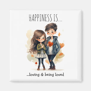 Cute Couple in Love Cartoon Happiness Is Magnet