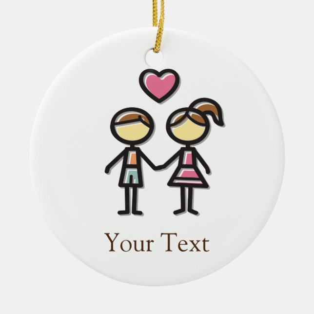 cute couple in love holding hands ceramic ornament (Front)