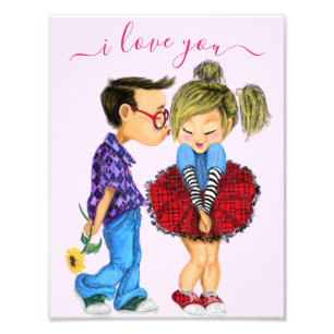 Cute Couple Kiss I Love You - Custom Text Photo Print