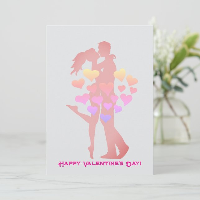 Cute Couple Kissing Minimalist Valentines Day Card (Standing Front)