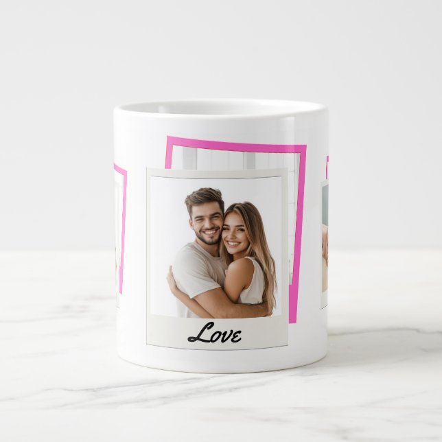 Cute Couple 'Love' 3 Photo Collage  Giant Coffee Mug (Front)