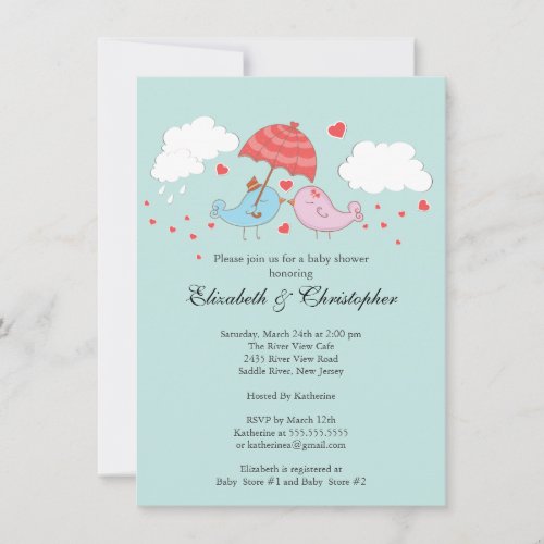 Cute Couple Love Birds Baby Shower Custom Announcement
